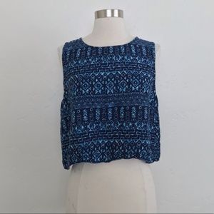 Divided Blue & White Printed Open Back Crop Top 12